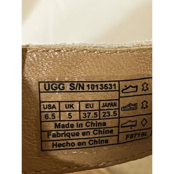 NEW UGG Char Wedge Ankle Sandals •6.5• Gold Beige Leather Woven - Picture 11 of 13